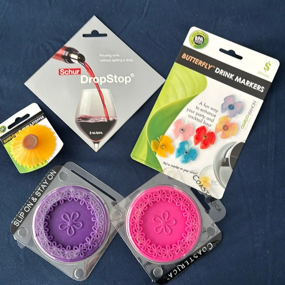 Wine stopper, wine glass markers and more